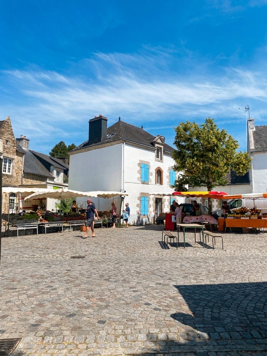 La place de l'Église de Séné un jour de marché